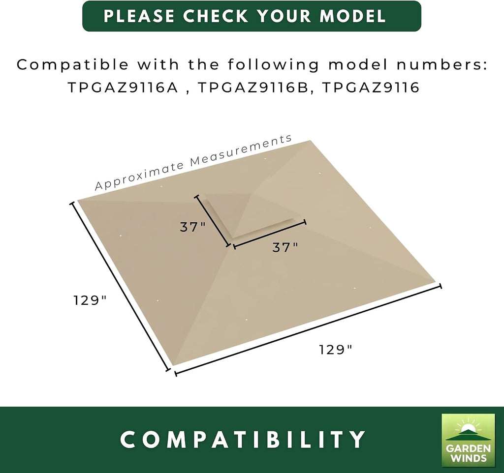 Garden Winds Reinforced RipLock 350 Replacement Canopy Top Cover Compatible with Style Selection 10' x 10' Gazebo Models TPGAZ9116A, TPGAZ9116B, TPGAZ9116 - Slate Gray