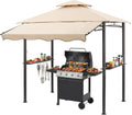 CHARMELEON 8x8 FT Grill Gazebo, Grill Canopy with Big Awning&2 Side Shelves&6 Hooks&Bottle Opener, Powder-Coated Steel BBQ Shelter for Patio Backyard Outdoor Grilling-Beige