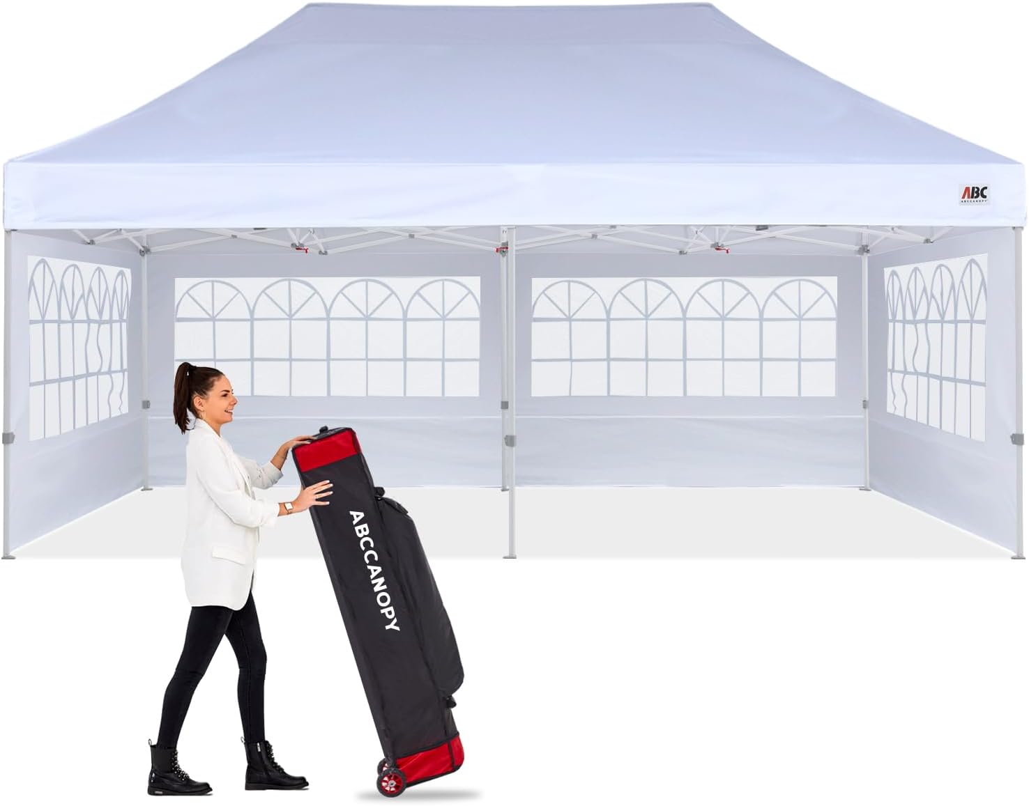 ABCCANOPY Outdoor Winter Gazebo 10x20, Premium Instant Pop Up Canopy Tent with Elegant Church Window,Snow and Rain Protection, Bonus Wheeled Bag,White