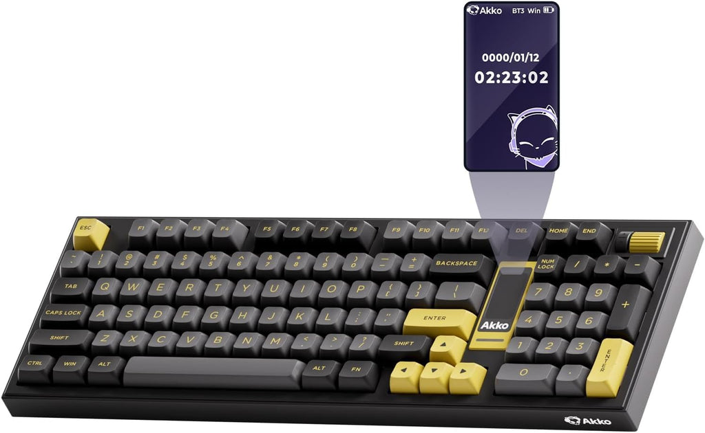 Akko 5098B Wireless Gaming Keyboard with Screen, Black & Gold Hot-Swappable Mechanical Keyboard with Scroll Wheel Numberpad, RGB Gasket, Piano Pre Lubed Switch