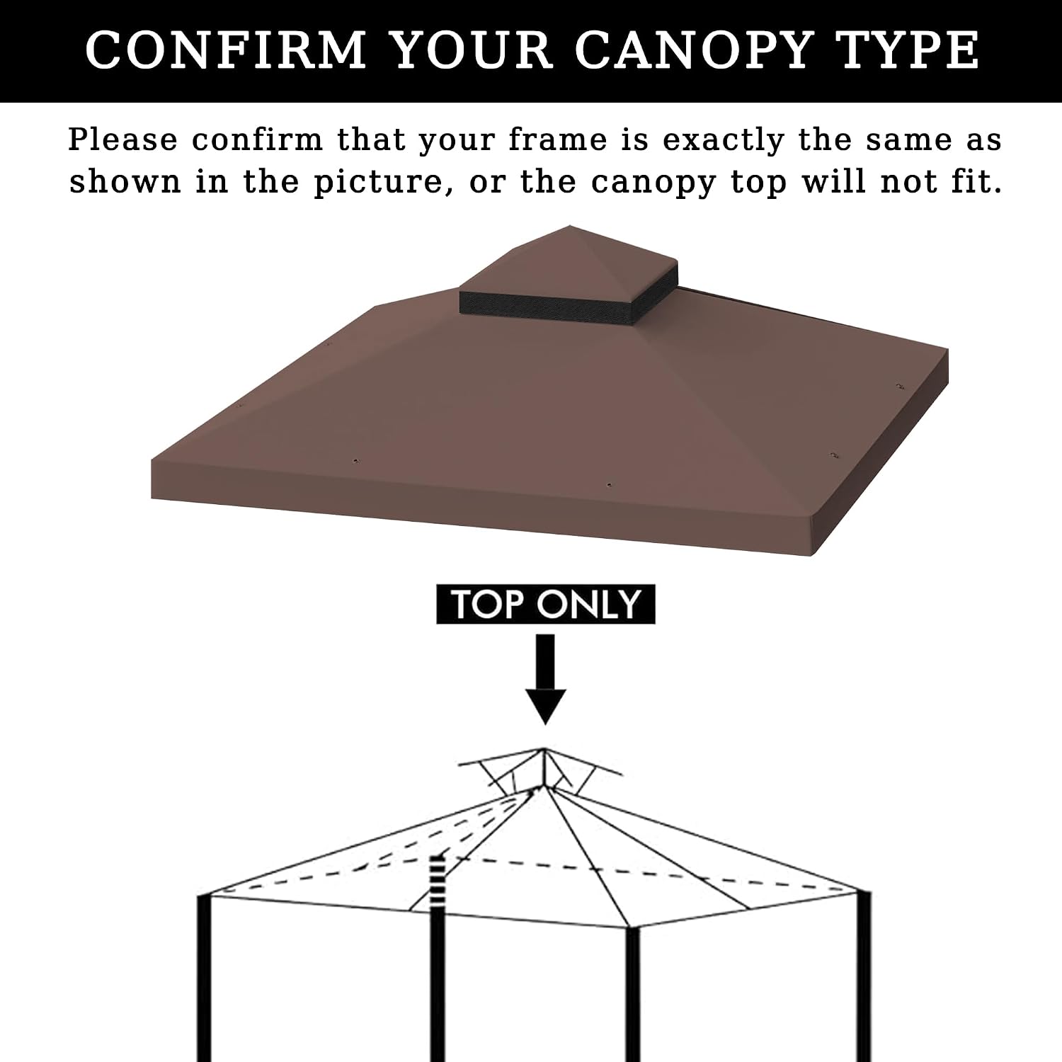 10x10 Ft Gazebo Canopy Replacement Cover, Double Tiered Gazebo Replacement Top (Coffee)