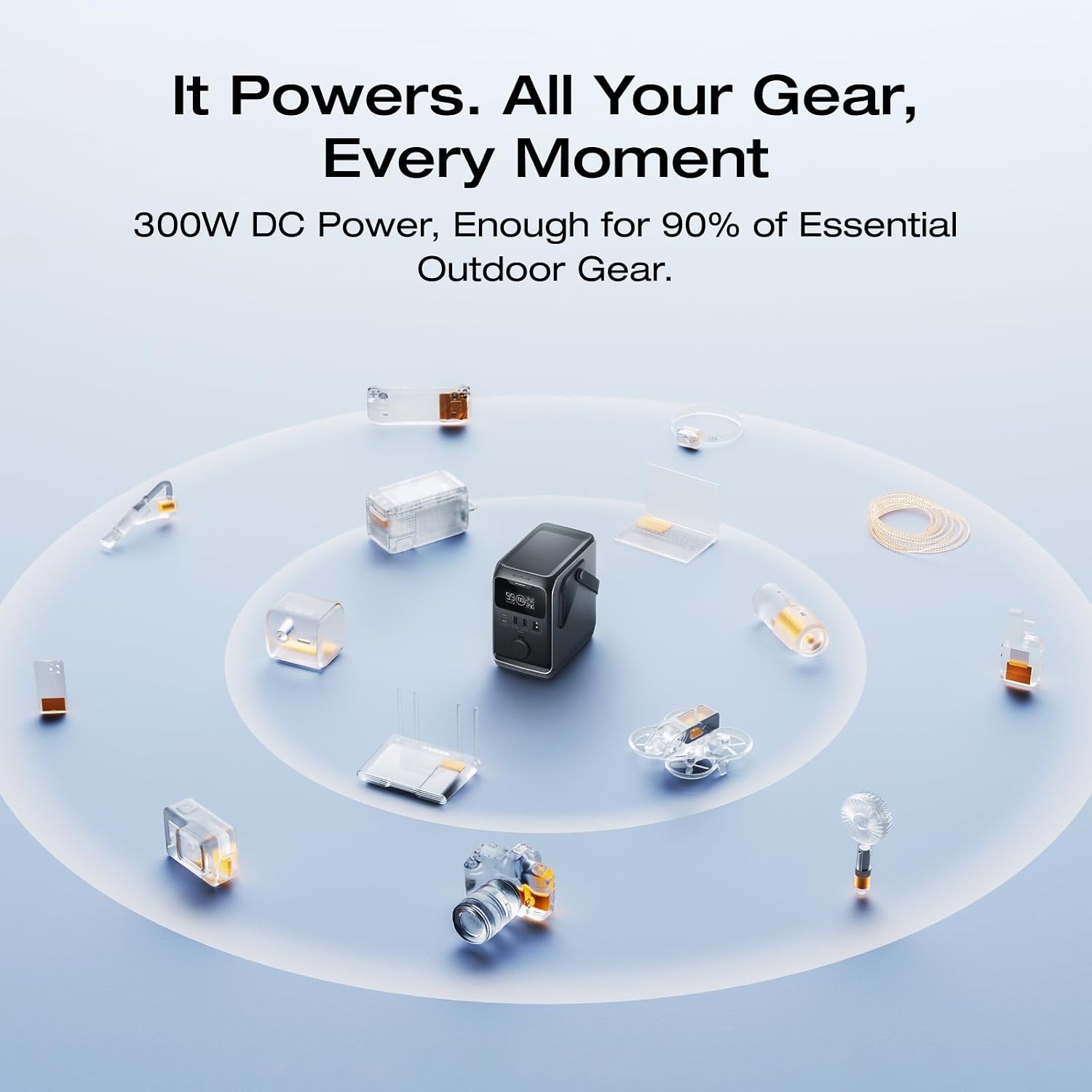 EF ECOFLOW TRAIL 300 DC Portable Power Station with Camping Lamp, 288Wh LiFePO4 Power Bank, Solar Generator, for Camping, Travel, and Emergency Power