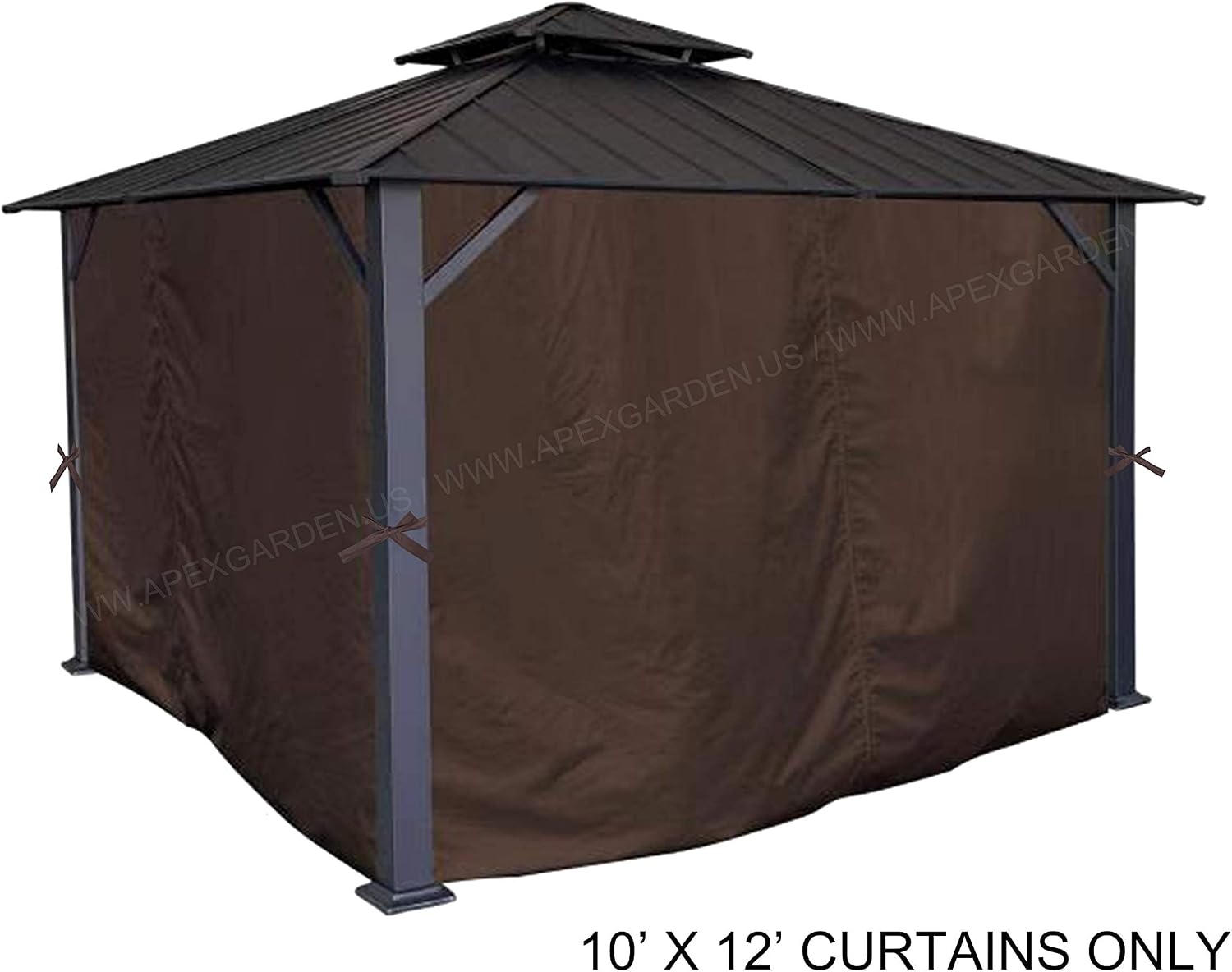 APEX GARDEN Four-Side Privacy Curtain Set for 10-Ft x 12-Ft Gazebo (Brown)