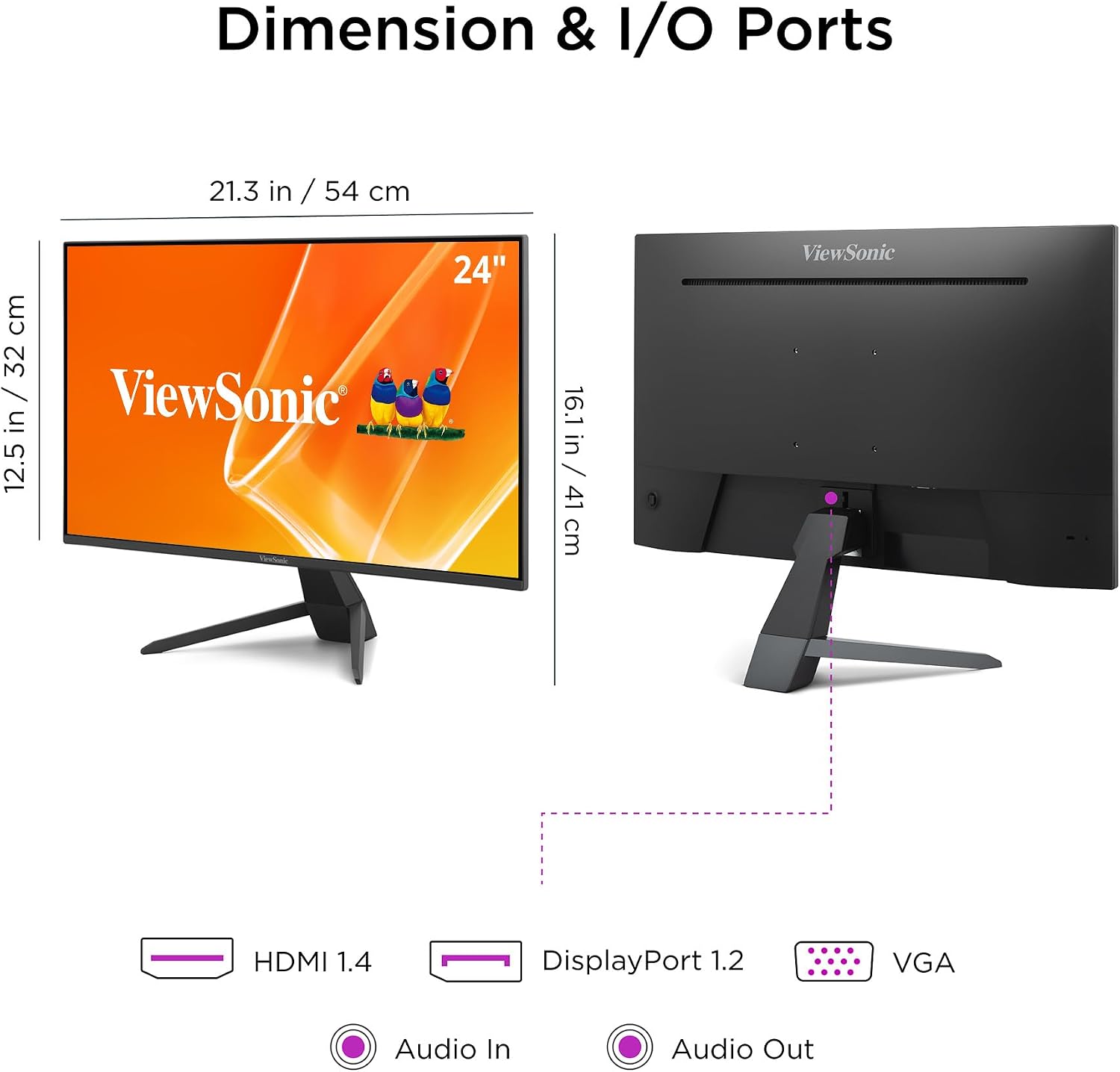 ViewSonic VX2470-MHD 24 Inch 1080p Monitor, IPS Display with 120Hz and Variable Refresh Rate for Ultimate Home Entertainment, Eye Care Technology, HDMI, and DisplayPort Inputs