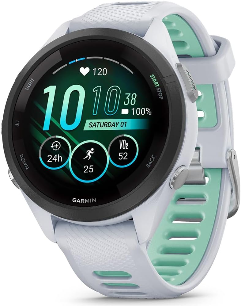 Garmin 010-02810-04 Forerunner 265S GPS Smartwatch Whitestone/Neo Tropic | Official USA Partner Model | Bundle with Deco Essentials Exclusive CPS 26 Month Protection Pack