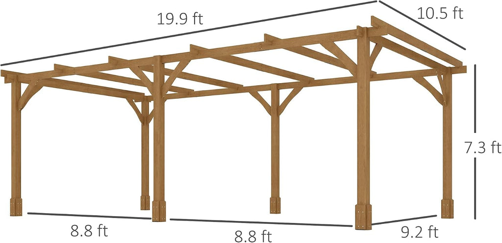 Outsunny 20' x 10' Outdoor Pergola, Wood Gazebo Grape Trellis with Stable Structure and Concrete Anchors for Climbing Plant Support, Garden, Patio, Backyard, Deck, Dark Brown