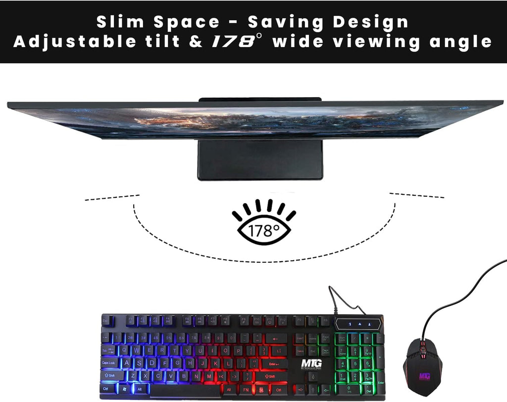 MTG 32' Curved Monitor Full HD 1080P Frameless Screen, HDMI DP USB Audio, Low Motion Blur, VESA Mount, RGB Keyboard Mouse Combo, Computer Monitor for Gaming, Home and Office