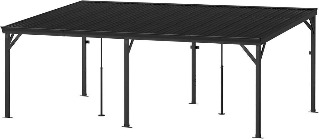 MUPATER 12'x 20' Lean to Gazebo, Outdoor Deck Gazebo with Metal Frame and Adjustable Support Posts, Wall-Mounted Heavy Duty Awnings W/Water Drainage System for Patio, Deck, Porch and Backyard
