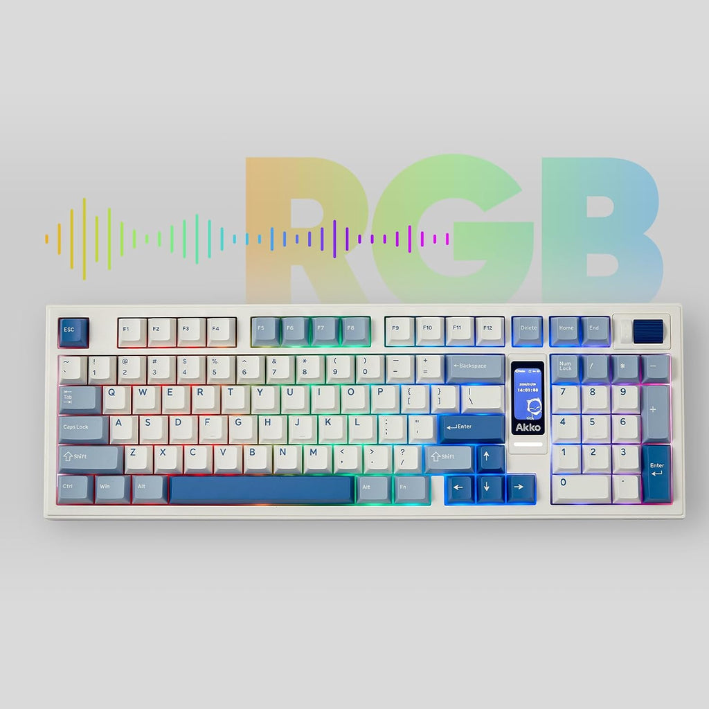 Akko 5098B Wireless Gaming Keyboard with Screen, Glacier Hot-Swappable Mechanical Keyboard with Scroll Wheel, Numberpad, RGB Gasket Keyboard, Piano Pre Lubed Switch