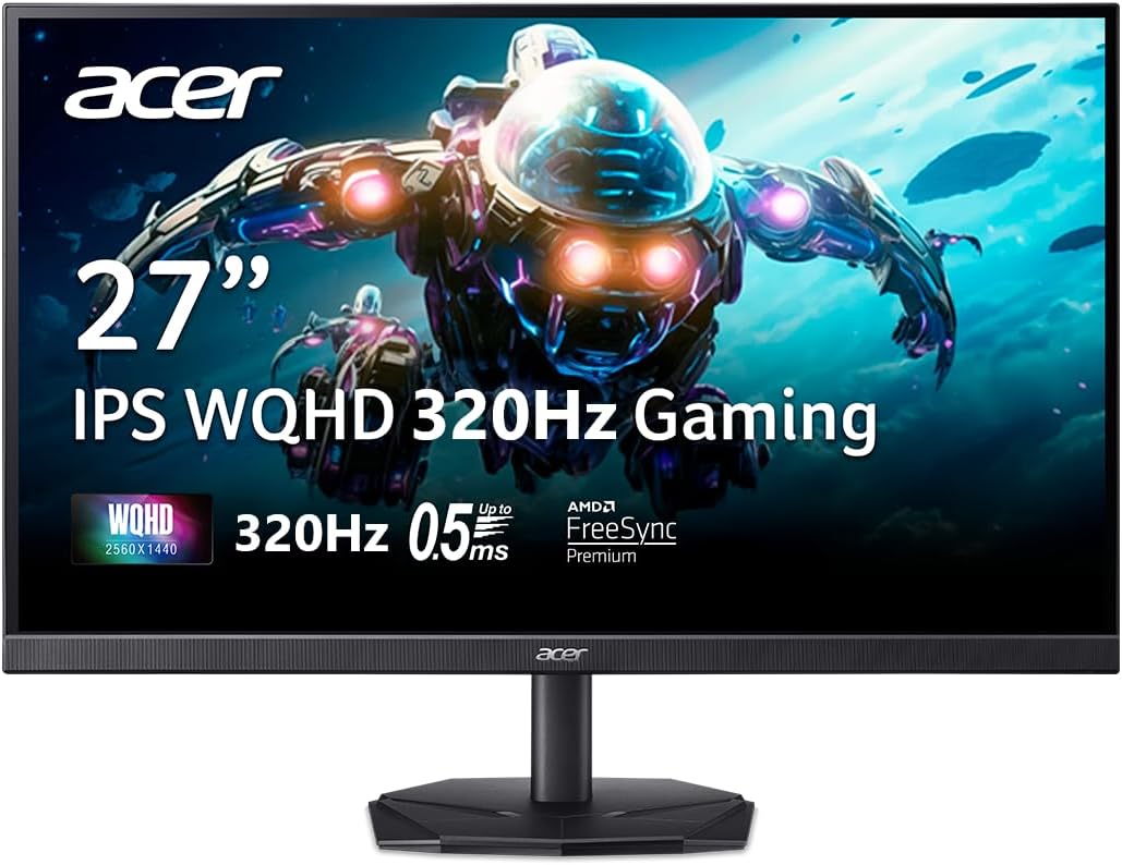 Acer Nitro 27' Gaming Monitor | WQHD 2560 x 1440 | IPS | ZeroFrame | AMD FreeSync Premium | 320Hz Refresh Rate | Up to 0.5ms | DCI-P3 90% | 1 x Display Port 1.4 & 2 x HDMI 2.1 | KG271U F3bmiipx