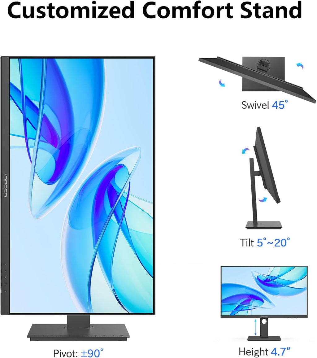 INNOCN 27' 4K USB-C Monitor for Laptop MacBook/Mac mini - 16:9 IPS 3840 x 2160 Display, HDR400, DeltaE＜2, DisplayPort, HDMI PC Monitor, 1.07B+ Colors, Built-in Speakers, Adjustable Stand, Black