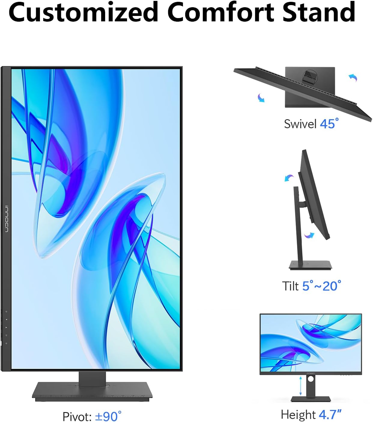 INNOCN 27' 4K USB-C Monitor for Laptop MacBook/Mac mini - 16:9 IPS 3840 x 2160 Display, HDR400, DeltaE＜2, DisplayPort, HDMI PC Monitor, 1.07B+ Colors, Built-in Speakers, Adjustable Stand, Black