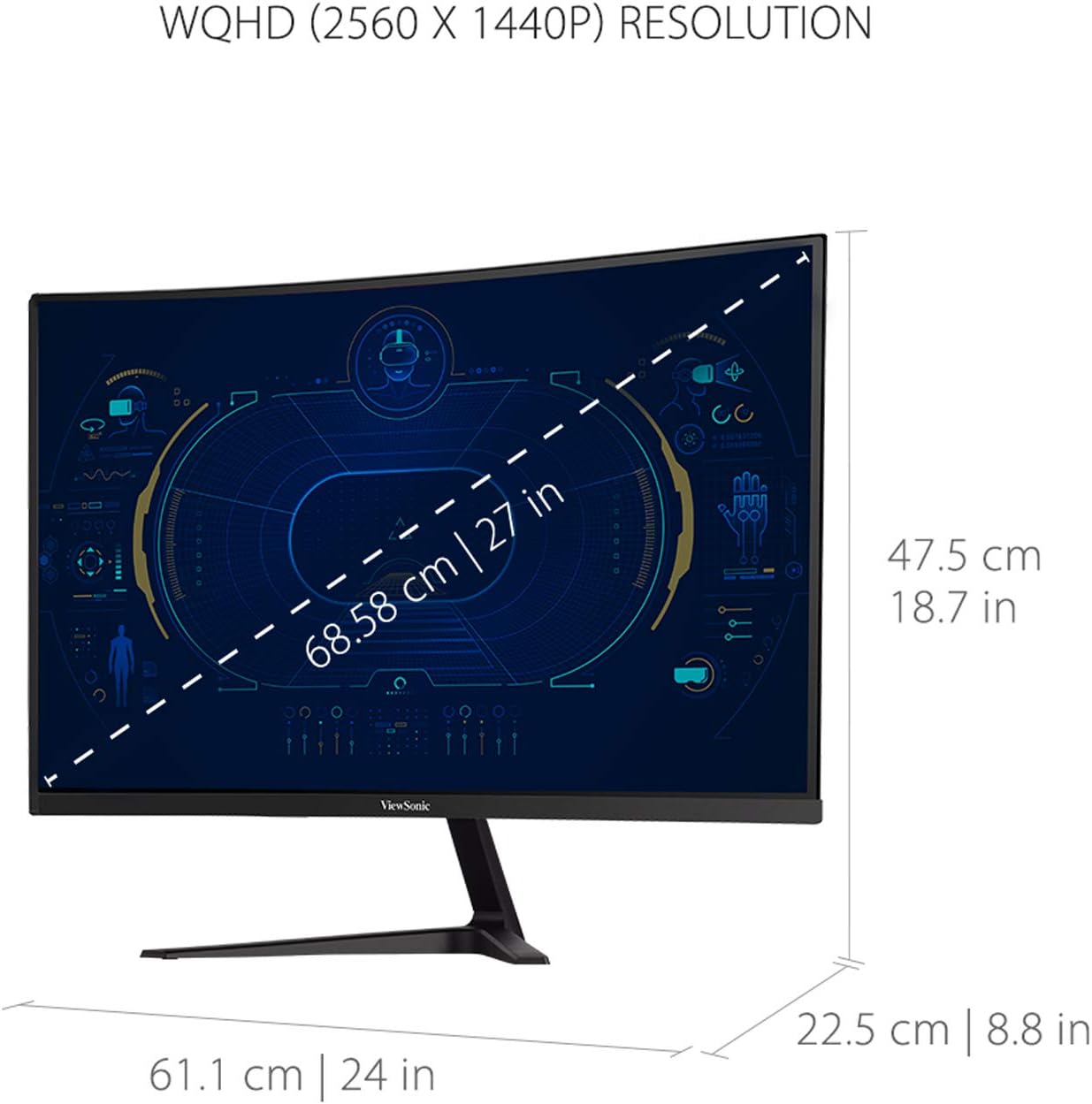 ViewSonic VX2718-2KPC-MHD 27 Inch 1440p Curved Gaming Monitor, 180Hz and 1ms for Smooth Gameplay, FreeSync Premium and Eye Care Technology for Comfortable Viewing, HDMI, and DisplayPort Inputs