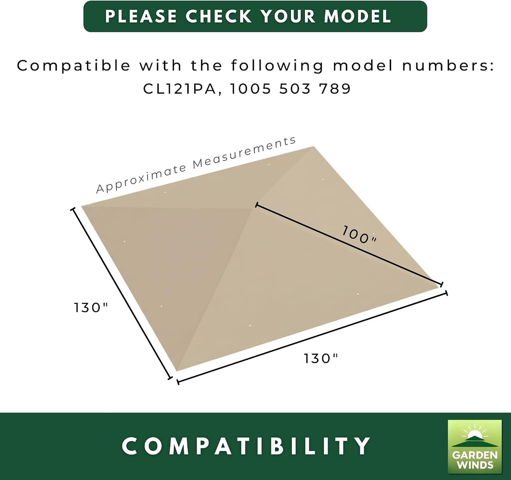 Garden Winds Reinforced Replacement Canopy Top Cover Compatible with the CL121PA, G121A Hampton Bay Stockton 11' x 11' Pop Up Gazebo - Classic Sand, Riplock 350