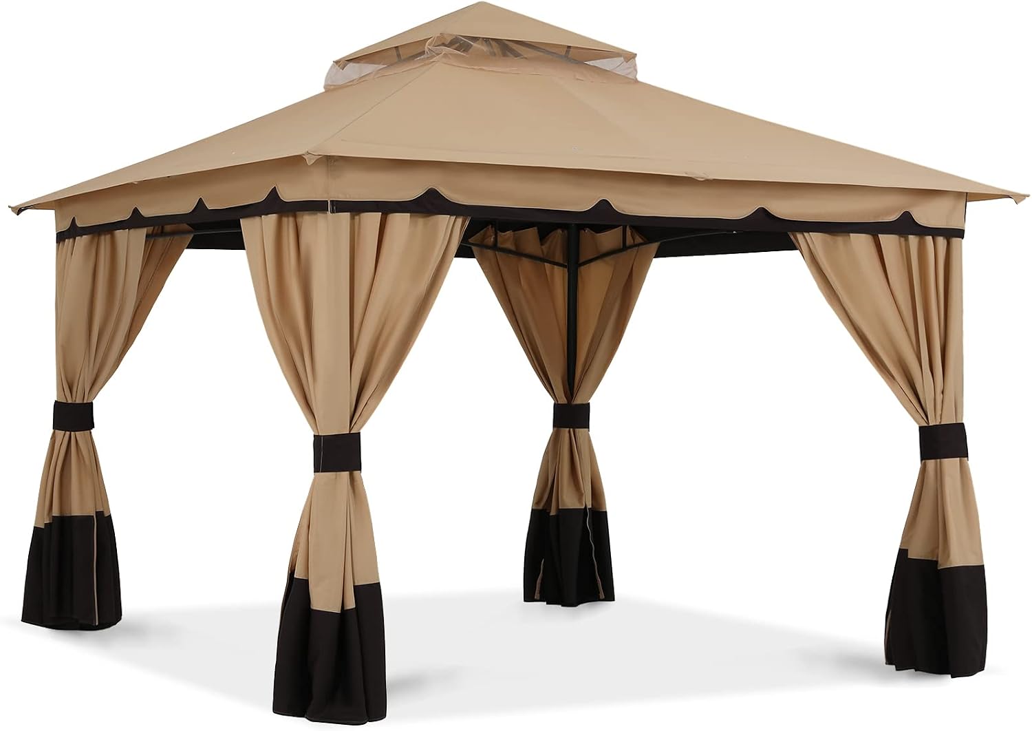 ABCCANOPY 8'x8' Outdoor Gazebo, Double Roof Patio Gazebo with Shade Curtains, Beige