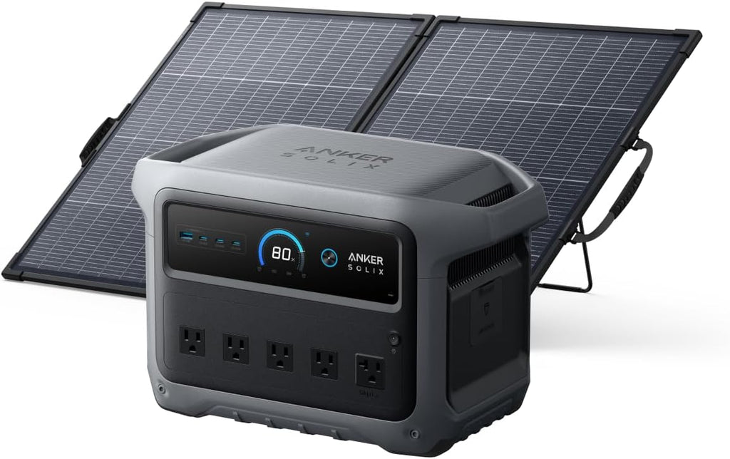 Anker SOLIX C1000 Gen 2 Portable Power Station with 200W Bifacial Solar Panel, 2,000W (Peak 3,000W) Solar Generator, Full Charge in 49 Min, 1,024Wh LiFePO4 Battery