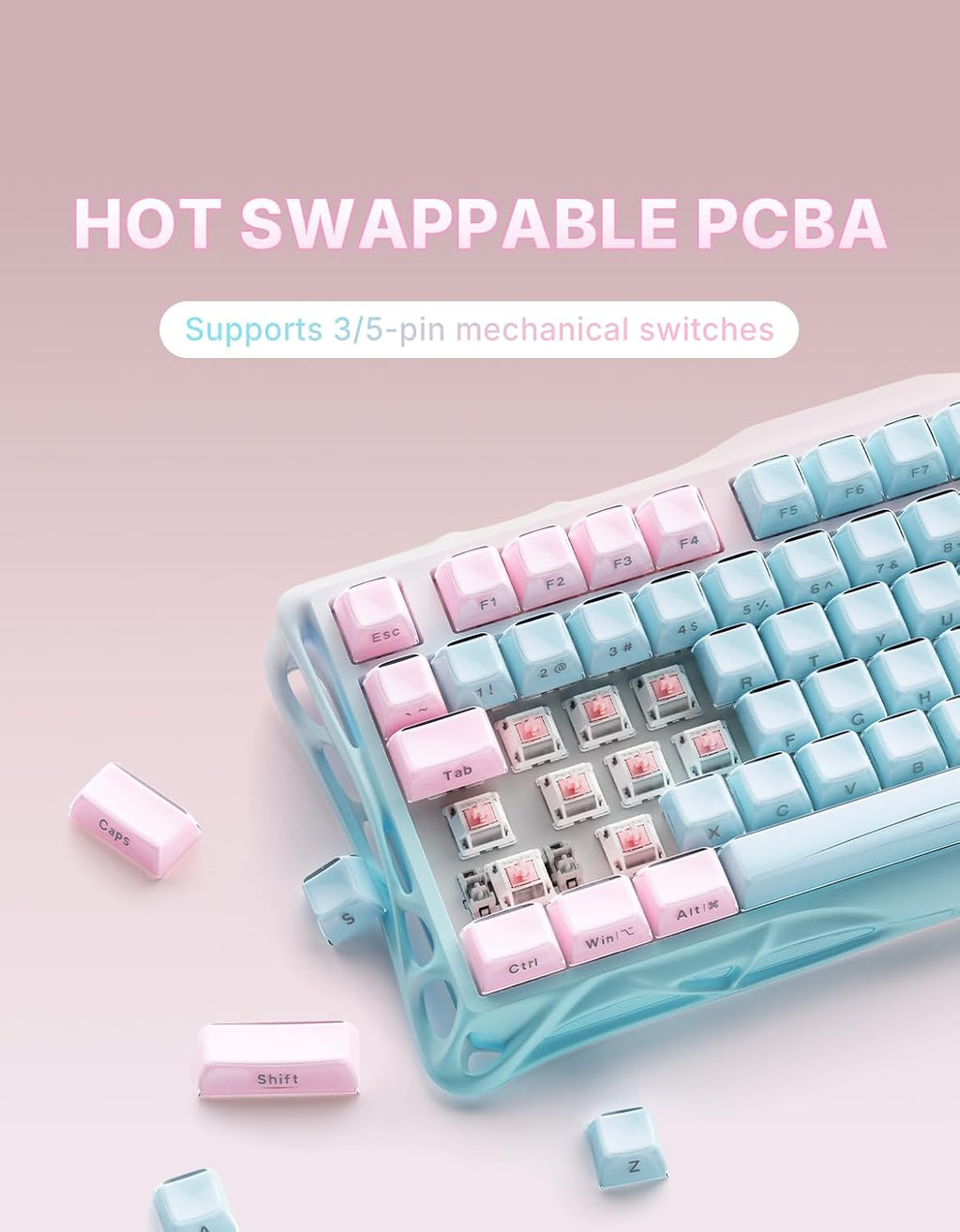 GravaStar Mercury K1 Lite 75% Gaming Keyboard, 2.4GHz/BT/Wired Tri-Mode Wireless Keyboard, Gasket Hot Swappable Mechanical Keyboard, Pre-lubed Linear Switches, Jelly Keycaps, RGB Backlit (Aurora Mist)