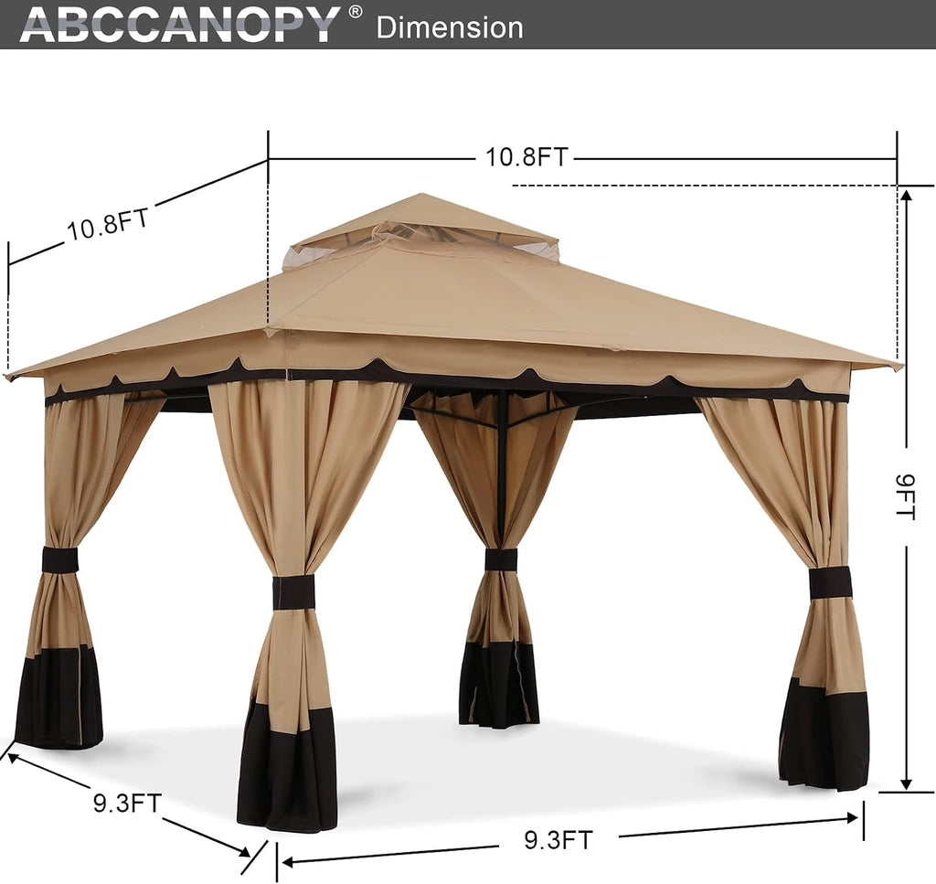 ABCCANOPY 10'x10' Outdoor Gazebo, Double Roof Patio Gazebo with Shade Curtains, Beige