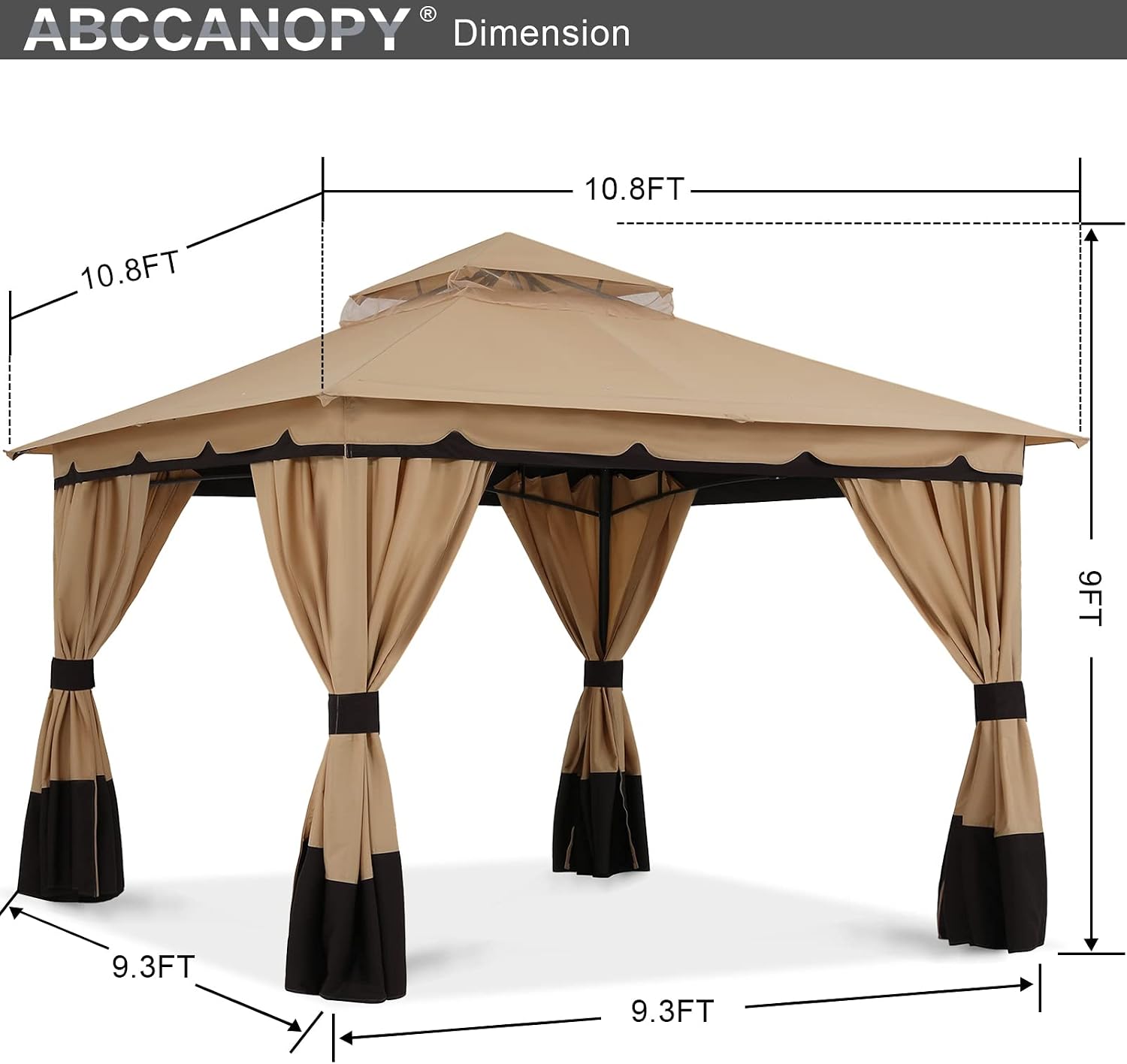 ABCCANOPY 10'x10' Outdoor Gazebo, Double Roof Patio Gazebo with Shade Curtains, Beige
