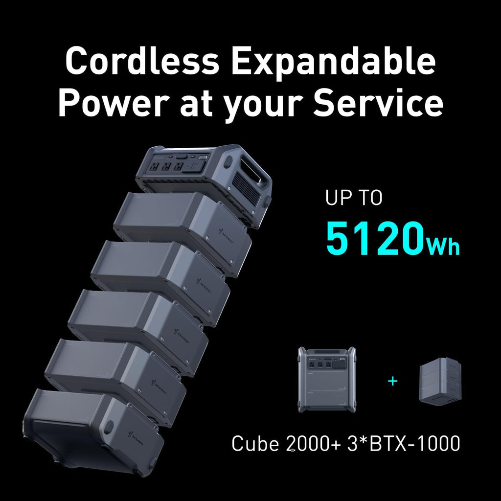 Segway Portable Power Station Cube 2000, 2200W AC Outlets, 2048Wh LiFePO4 Battery, Expandable Battery Capacity up to 5kWh Solar Generator for Camping, Home Backup, Power Outages, Off-grid