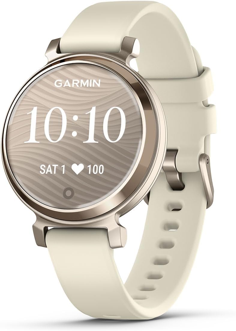 PlayBetter Garmin Lily 2 (Cream Gold/Coconut Silicone) Women's Fitness Smartwatch Bundle - Ladies Watch with Hidden Display, 5-Day Battery & Metal Case - Includes 5000mAh Portable Charger