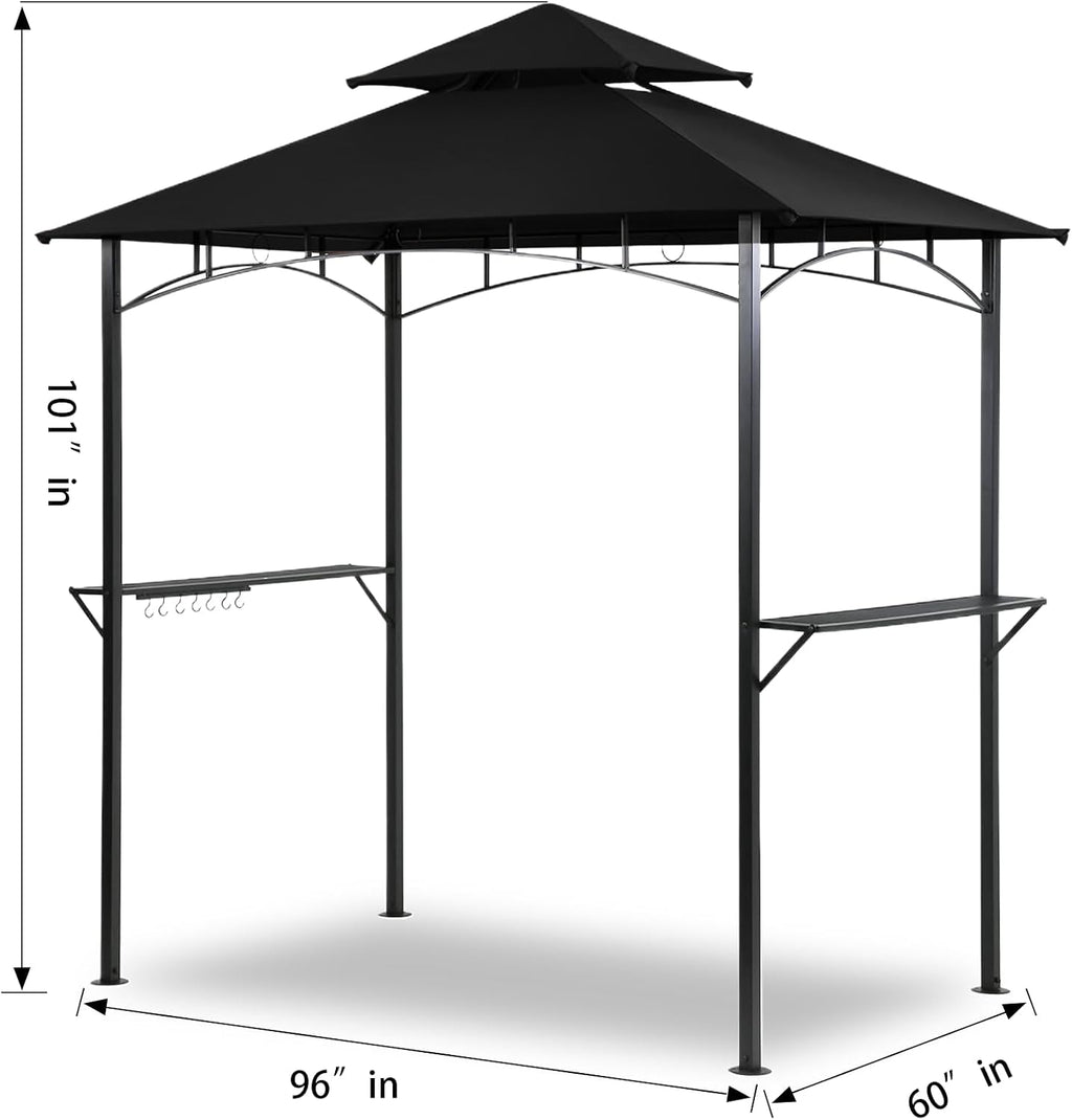 Grill Gazebo Canopy, 8'x 5' Outdoor BBQ Gazebo Shelter, Patio Double Tiered Tent for Barbecue and Picnic (Black)