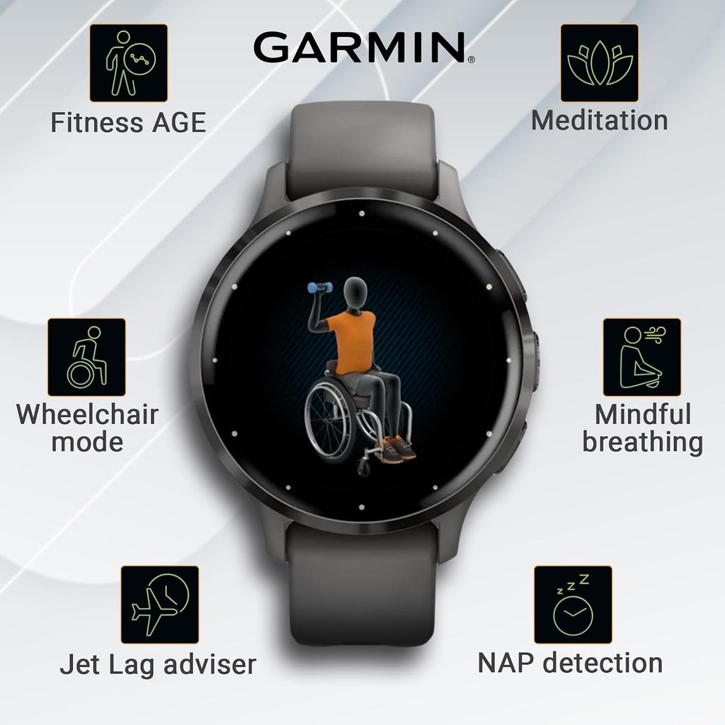 Garmin Venu 3S GPS Smartwatch AMOLED Display 41mm Watch, Health and Fitness Features, Up to 10 Days of Battery, Sleep Coach, Pebble Gray with White Earbuds Bundle