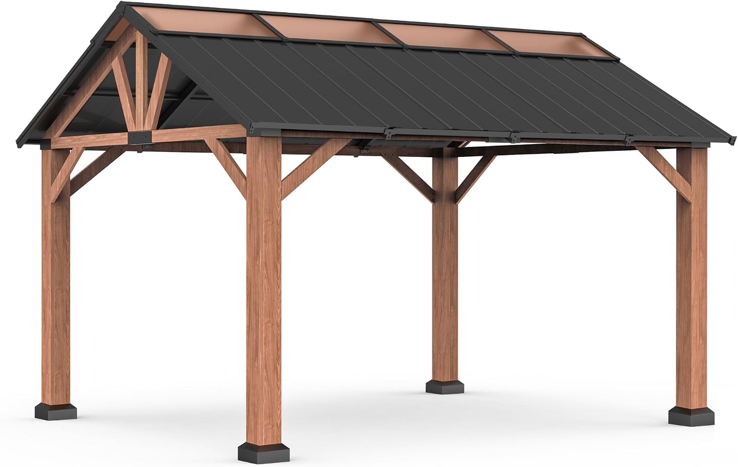 MACROUT 11'x13' Hardtop Gazebo with Gabel Roof Canopy and Aluminium Frame, Outdoor Grill Gazebo Pergola for Patio, Backyard and Party, 4944 (Gable Roof + Brown Frame, 11'x13')