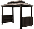 10' x 6' Hardtop Grill Gazebo with Double Galvanized Steel Roof, 2 Storage Cabinets & Ceiling Hooks - Outdoor BBQ Shelter for Patio, Backyard, Lawn, Garden, Brown