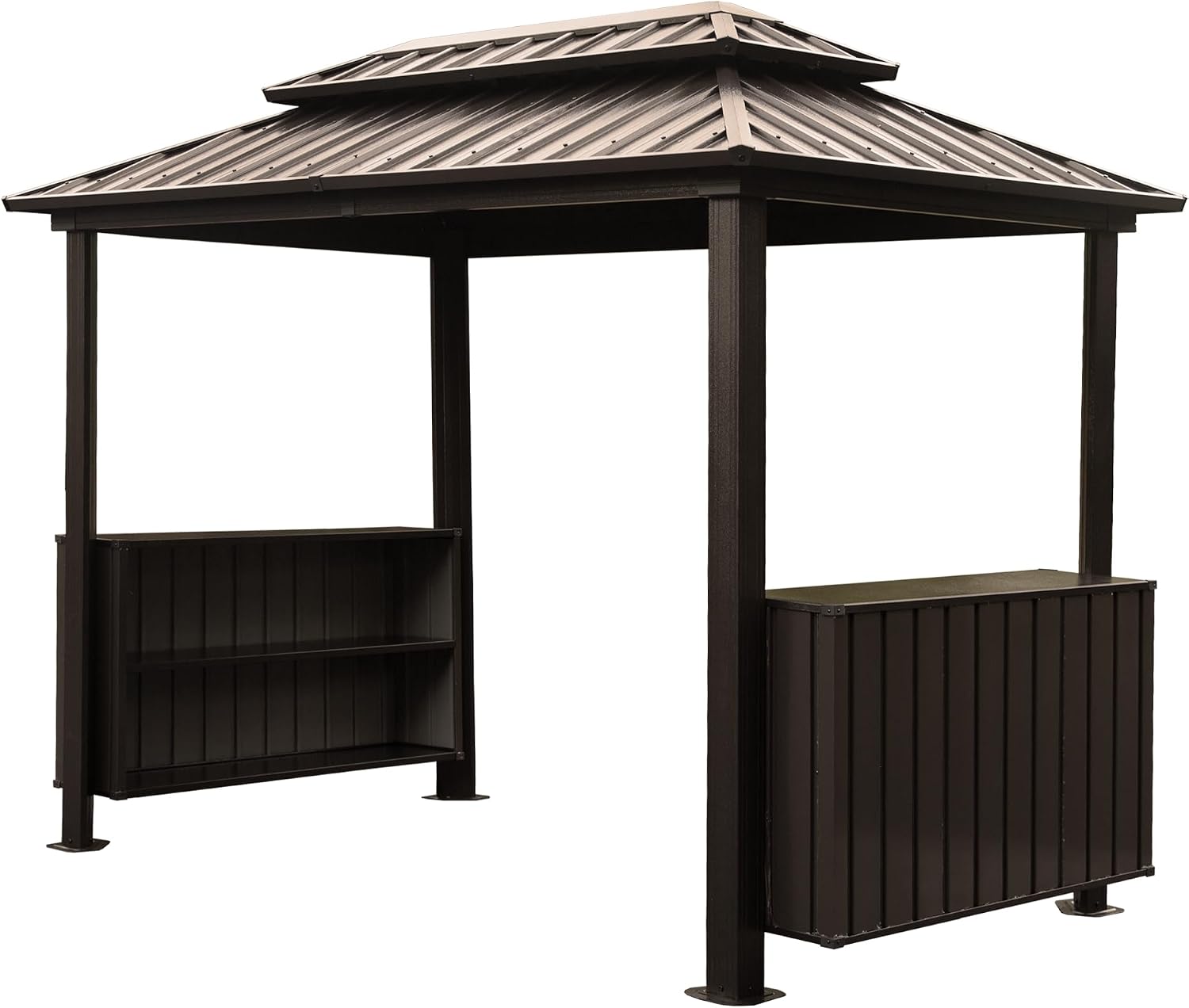 10' x 6' Hardtop Grill Gazebo with Double Galvanized Steel Roof, 2 Storage Cabinets & Ceiling Hooks - Outdoor BBQ Shelter for Patio, Backyard, Lawn, Garden, Brown
