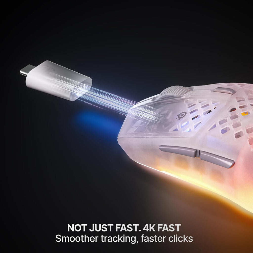 SteelSeries Aerox 3 Wireless Gen 2 - Super-Light 68g Gaming Mouse, 4K Polling, 26K DPI Optical Sensor, 200 Hour Battery, IP54 Water Resistant, 80m Click Durability, RGB, 100% PTFE Feet - Ghost