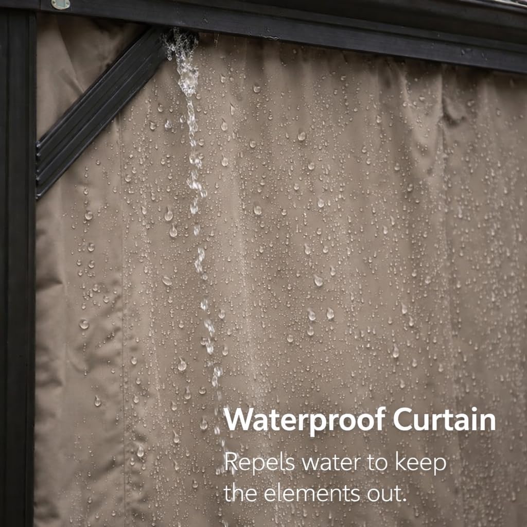 Kozyard 12' x 18'Outdoor Gazebo Privacy Curtain Sidewall, Waterproof Patio Privacy Curtain with Center-Zip Design, Replacement for Hardtop Gazebo Brown