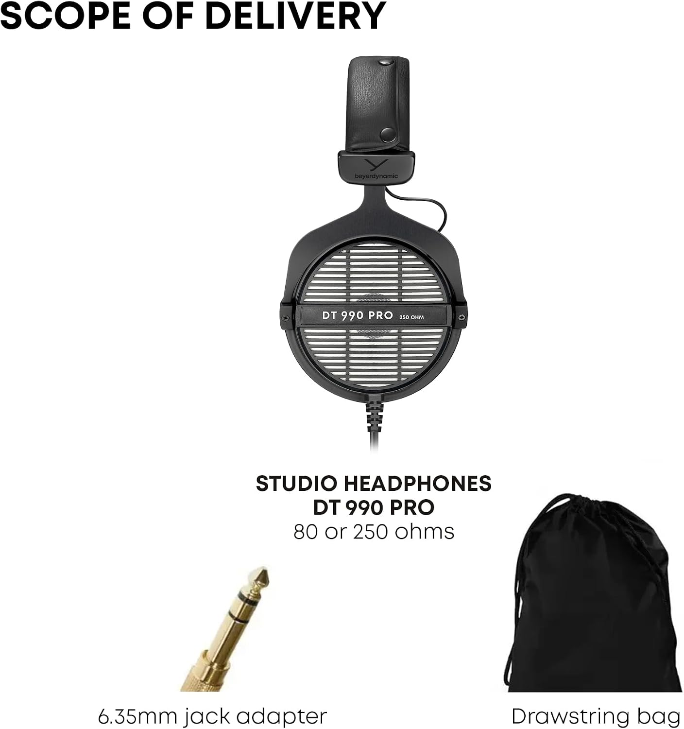 beyerdynamic DT 990 PRO, 80 Ohm, Open Back, Over Ear, Wired Professional Studio Headphones, Gaming, Podcast, Audiophile, Mixing, 3m Straight Cable, Black with Gray Velour Ear Pads