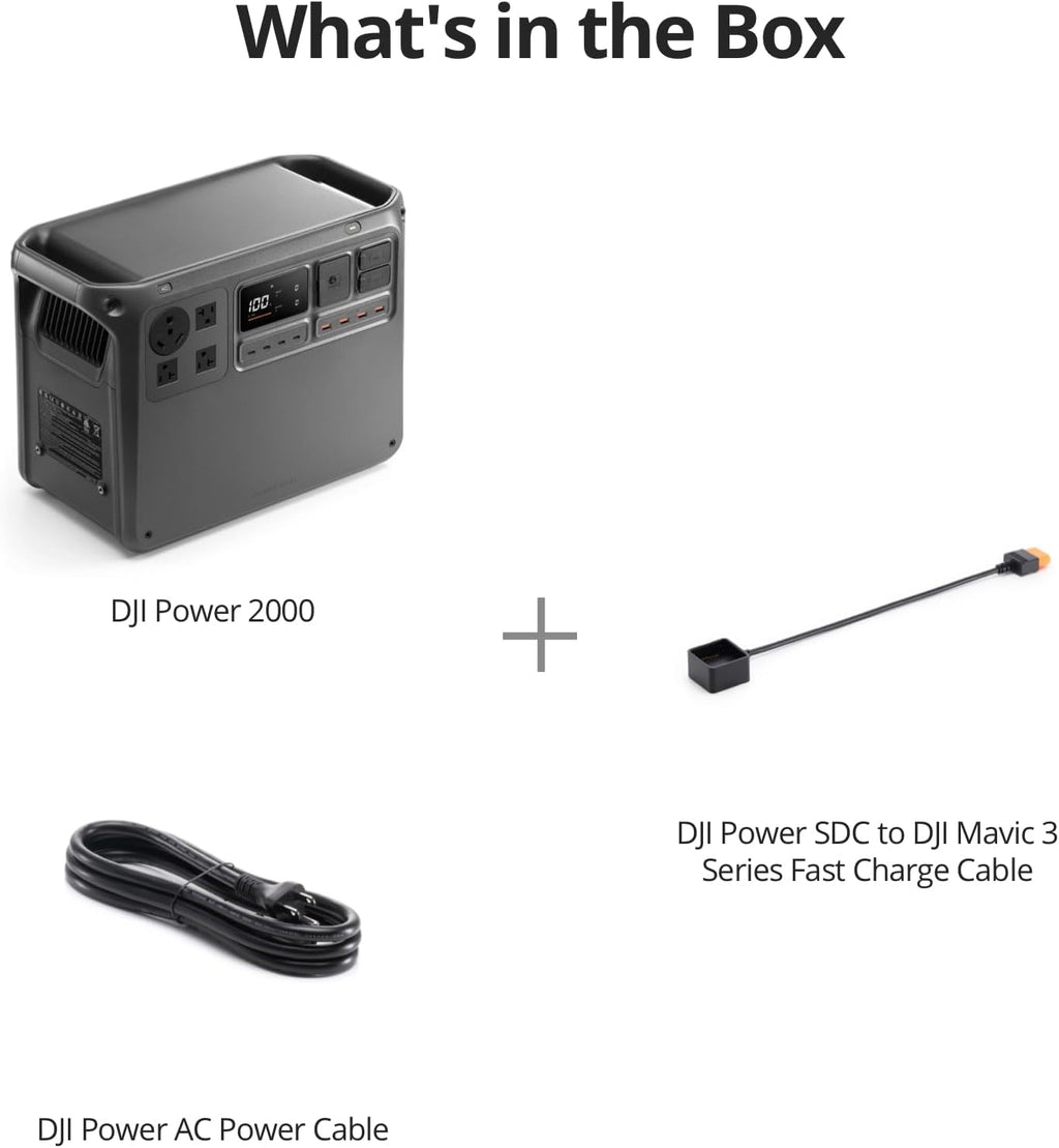 DJI Power 2000 Portable Power Station, SDC to Mavic 3 Cable, 2048Wh LFP Battery, Compact Size, 3000W Stable Output, Drone Ready in 30 Mins, Camping, Filmmaking, Flight Session