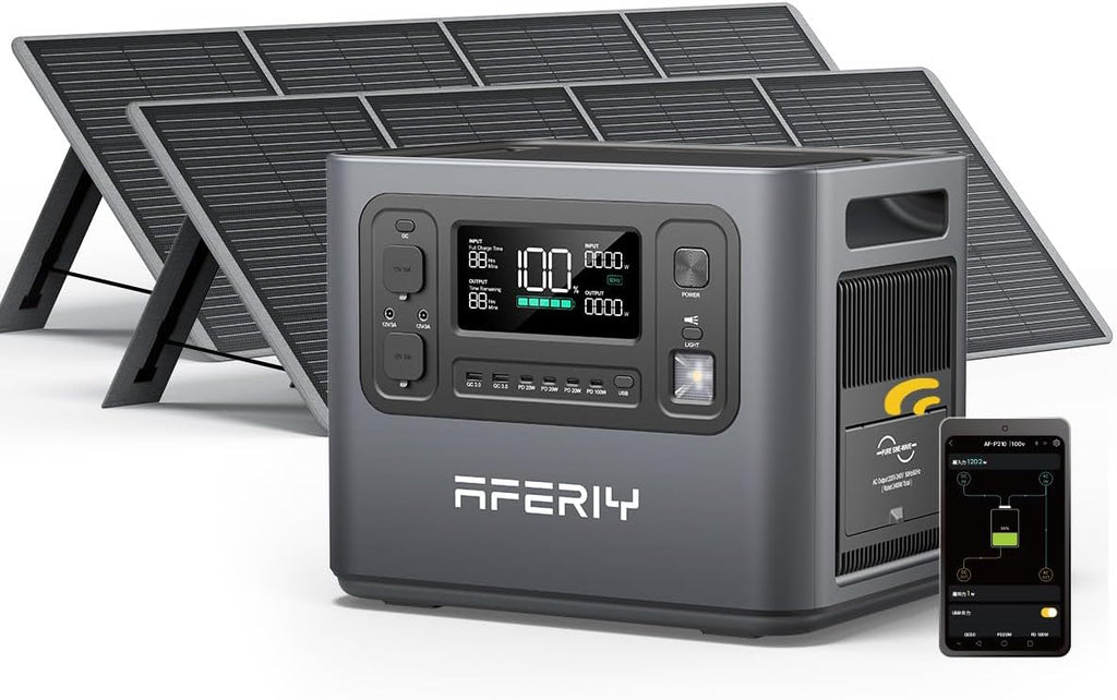 AFERIY Solar Generator P210 with 2pcs 200W Solar Panel | 2400W Portable Power Station 2048Wh | AC Output with 120V,2400W,Solar Generator for Home Use,Outdoor Camping,Power Outage, Camping,Emergencies