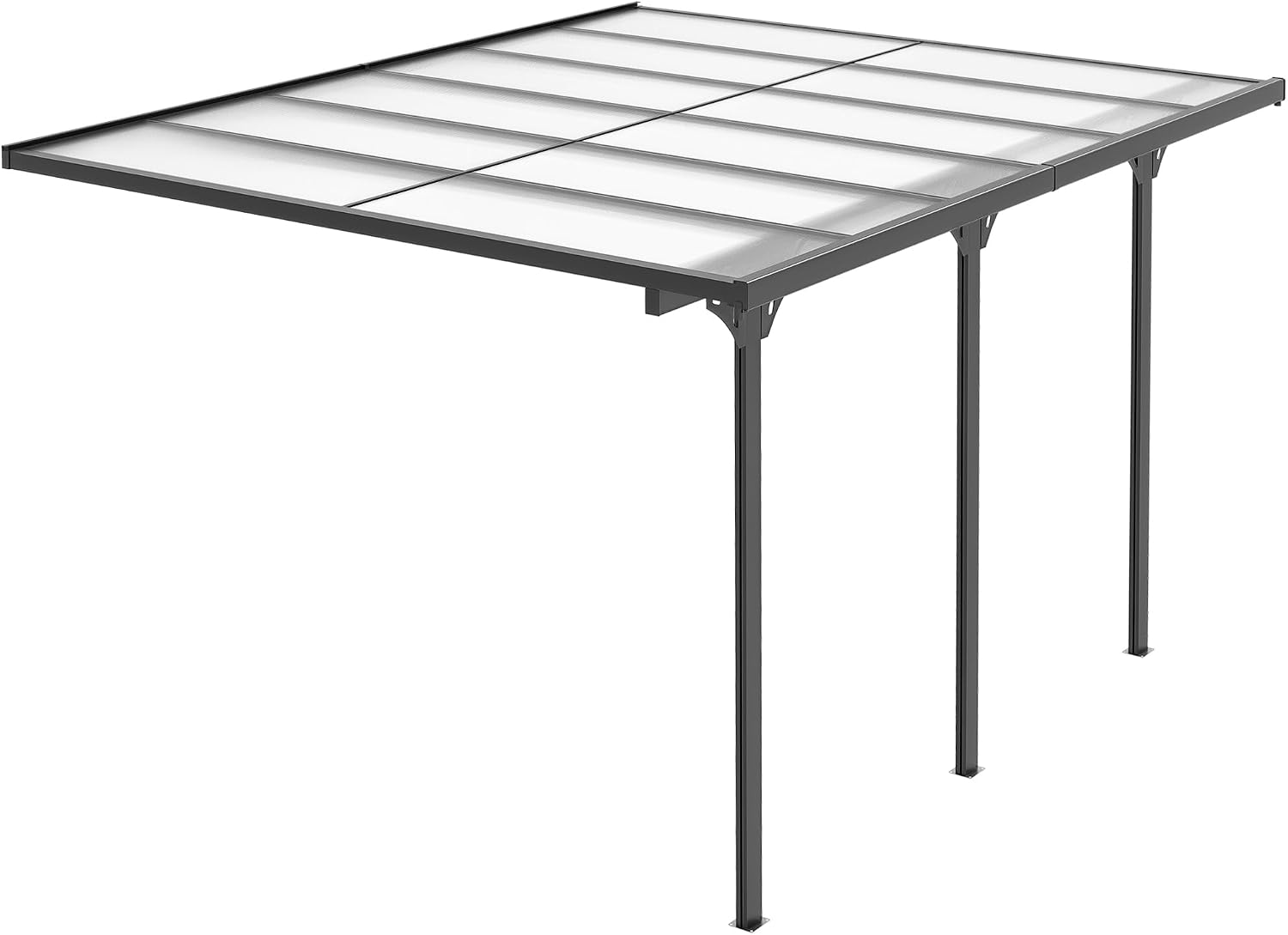 Outsunny 12' x 10' Outdoor Polycarbonate Pergola, Transparent UV Blocking Awning, Hardtop Deck Gazebo with Adjustable Posts and Height, Aluminum, Gray