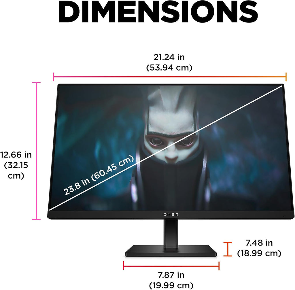 HP OMEN 23.8' FHD 165Hz Gaming Monitor, FHD Display (1920 x 1080), IPS panel, 99% sRGB, 90% DCI-P3, 16:9, AMD FreeSync Premium Technology, 24 (2023),Black