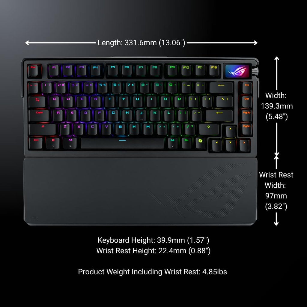 ASUS ROG Azoth Extreme Wireless Mechanical Gaming Keyboard – 75% TKL, ROG NX Storm Clicky Switches, PBT Keycaps, Aluminum Chassis, Carbon Fiber, Gasket Mount, Color OLED Screen, PC/Mac Support - Black