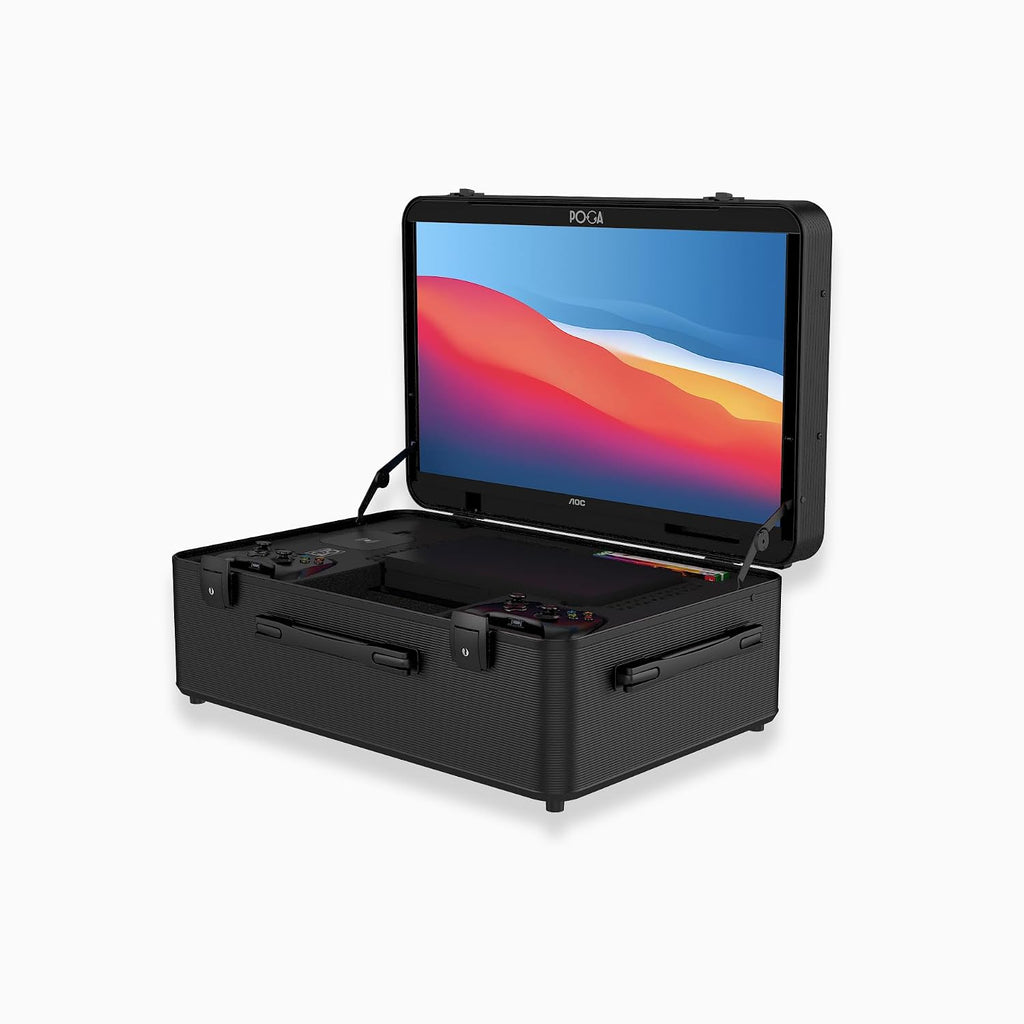 POGA SLY compatible with Xbox Series X Premium Portable Console Travel Case included Trolley and 24'' AOC Gaming Monitor, Black