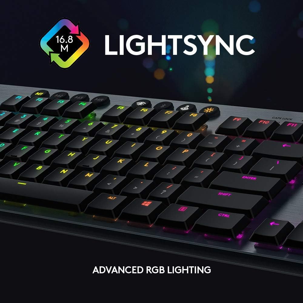 Logitech G915 LIGHTSPEED Wireless RGB Mechanical Gaming Keyboard Clicky, Pro-Grade Wireless, Low Profile Mechanical Switches, 22MM Ultra-Thin Design, Black (Renewed)