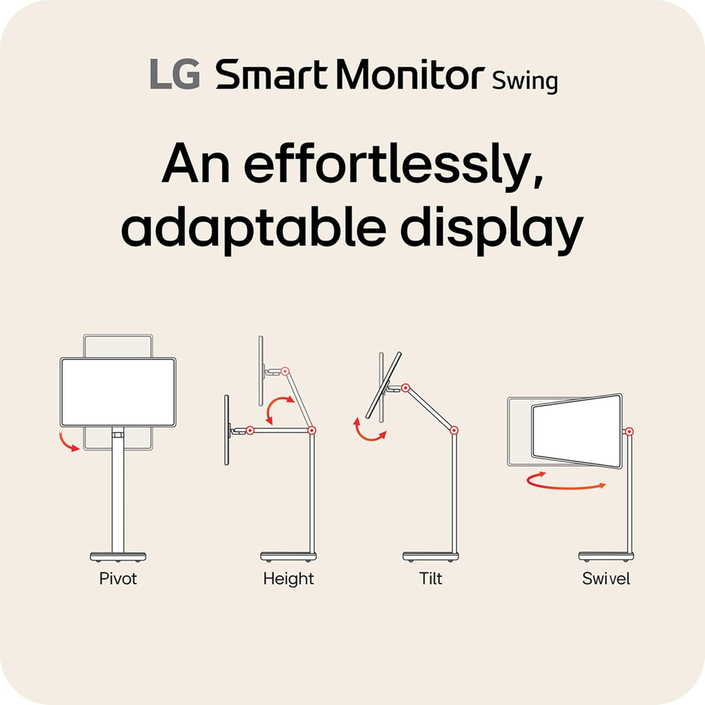 LG Smart Monitor Swing 32U889SA-W 32-Inch 4K UHD (3840x2160) IPS Touchscreen on a Fully Adjustable Wheeled Base HDR10, webOS, Built-in Speaker, HDMI, USB Type-C, Tilt/Height/Swivel/Pivot Stand, White
