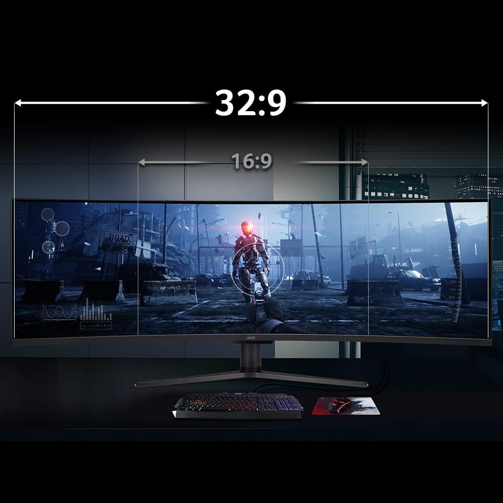 acer 49 Inch 1800R Curved Zero-Frame DFHD (3840 x 1080) Gaming Monitor | AMD FreeSync Premium Pro | Up to 144Hz Refresh | 4ms (G to G) | 1 x Display Port 1.4 and 2 x HDMI 2.0 Ports | EI491CR