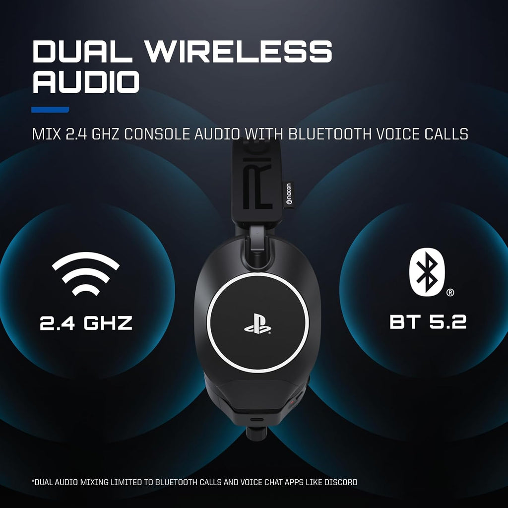 RIG R8 SPECTRE PRO HS Wireless Gaming Headset for PlayStation, PS5, PS4, PC, Mobile; Graphene Drivers, 3D Audio, Noise-Canceling Mic, Dual Wireless 2.4GHz / Bluetooth, 60-Hr Battery, RGB Charging Base