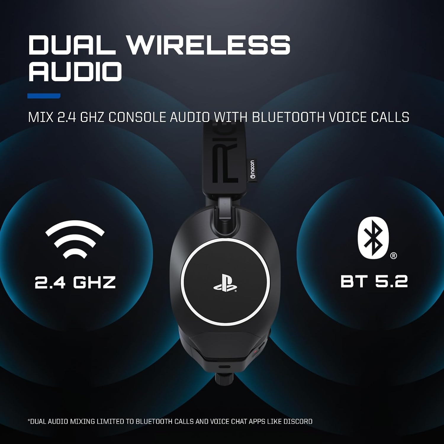 RIG R8 SPECTRE PRO HS Wireless Gaming Headset for PlayStation, PS5, PS4, PC, Mobile; Graphene Drivers, 3D Audio, Noise-Canceling Mic, Dual Wireless 2.4GHz / Bluetooth, 60-Hr Battery, RGB Charging Base