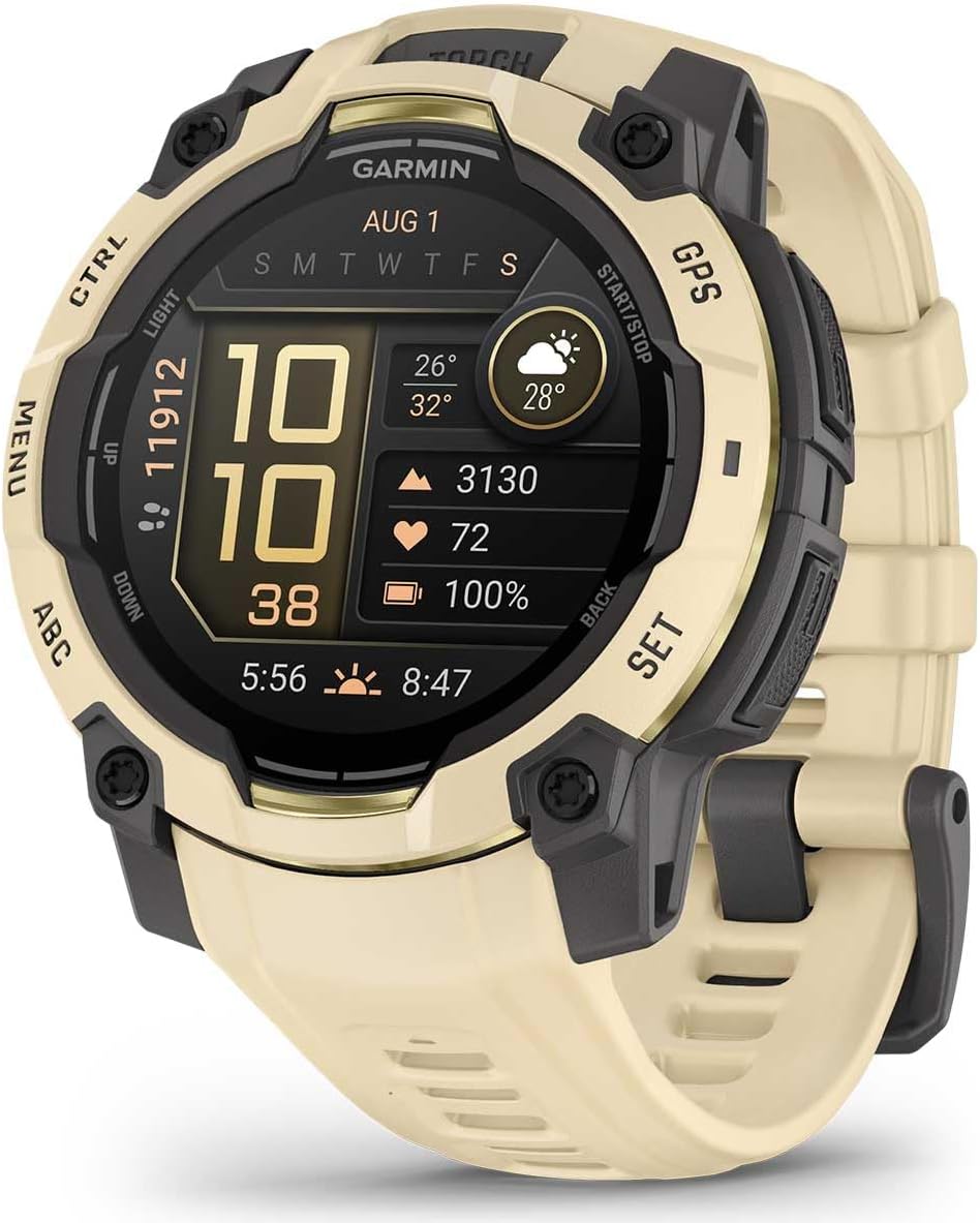 PlayBetter Garmin Instinct 3 Alpine Rush AMOLED (Citrine, 45 mm) Outdoor GPS Smartwatch Gift Box Bundle - Built-in Flashlight, 24/7 Health & Wellness Screen Protectors, Wall Adapter & Case