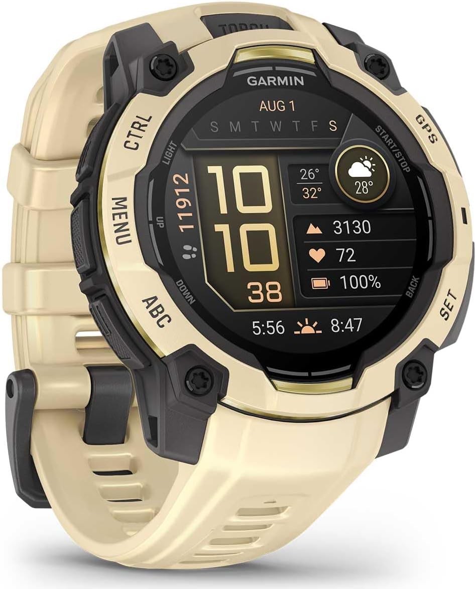 PlayBetter Garmin Instinct 3 Alpine Rush AMOLED (Citrine, 45 mm) Outdoor GPS Smartwatch Gift Box Bundle - Built-in Flashlight, 24/7 Health & Wellness Screen Protectors, Wall Adapter & Case