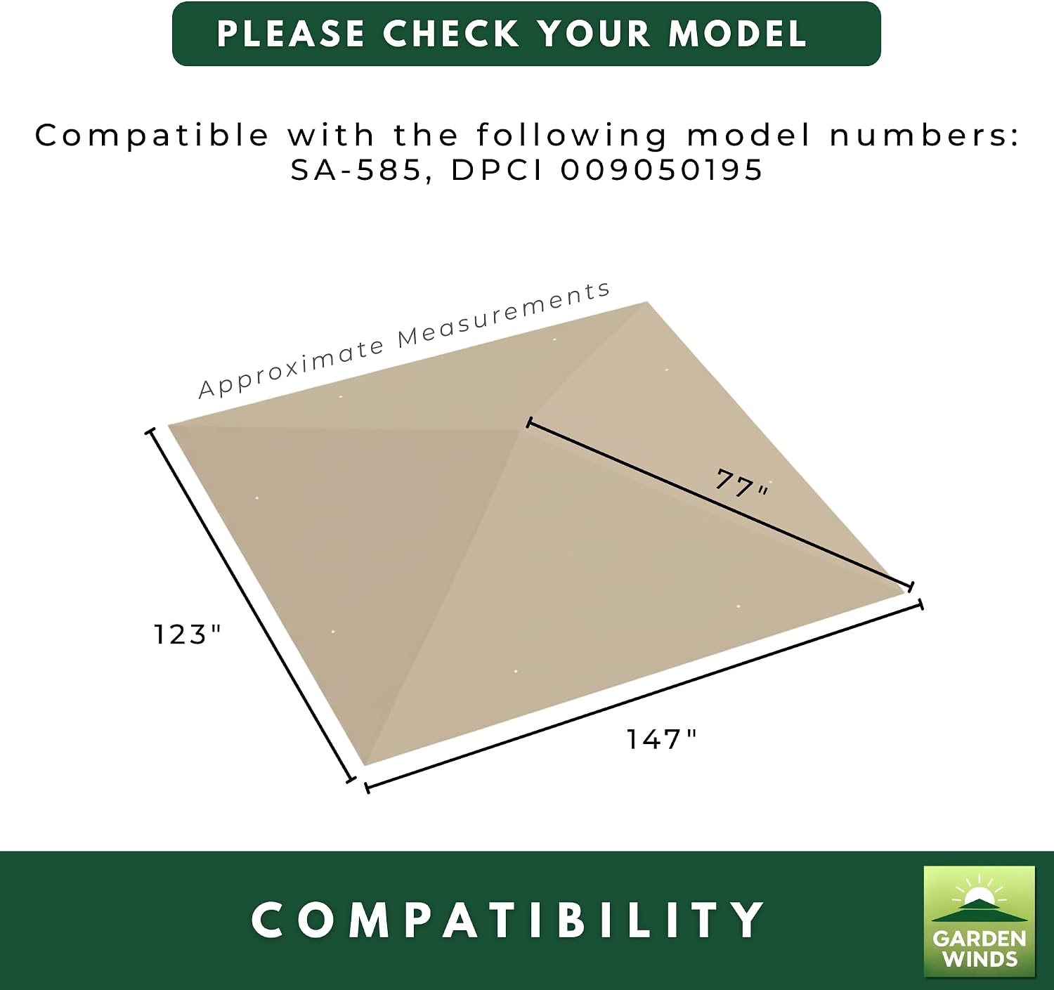 Garden Winds Reinforced RipLock 350 Replacement Canopy Top Cover Compatible with Tiverton (Series 3) 10' x 12' Gazebo Models SA-585, DPCI 009050195 - Nutmeg