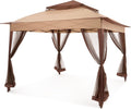11x11 Pop Up Gazebo with Mosquito Netting Pop Up Canopy with Double Layer Ventilation Portable Bag Canopy Tent with 120 Square Feet of Shade Instant Tent for Garden Party Patio Backyard Beige