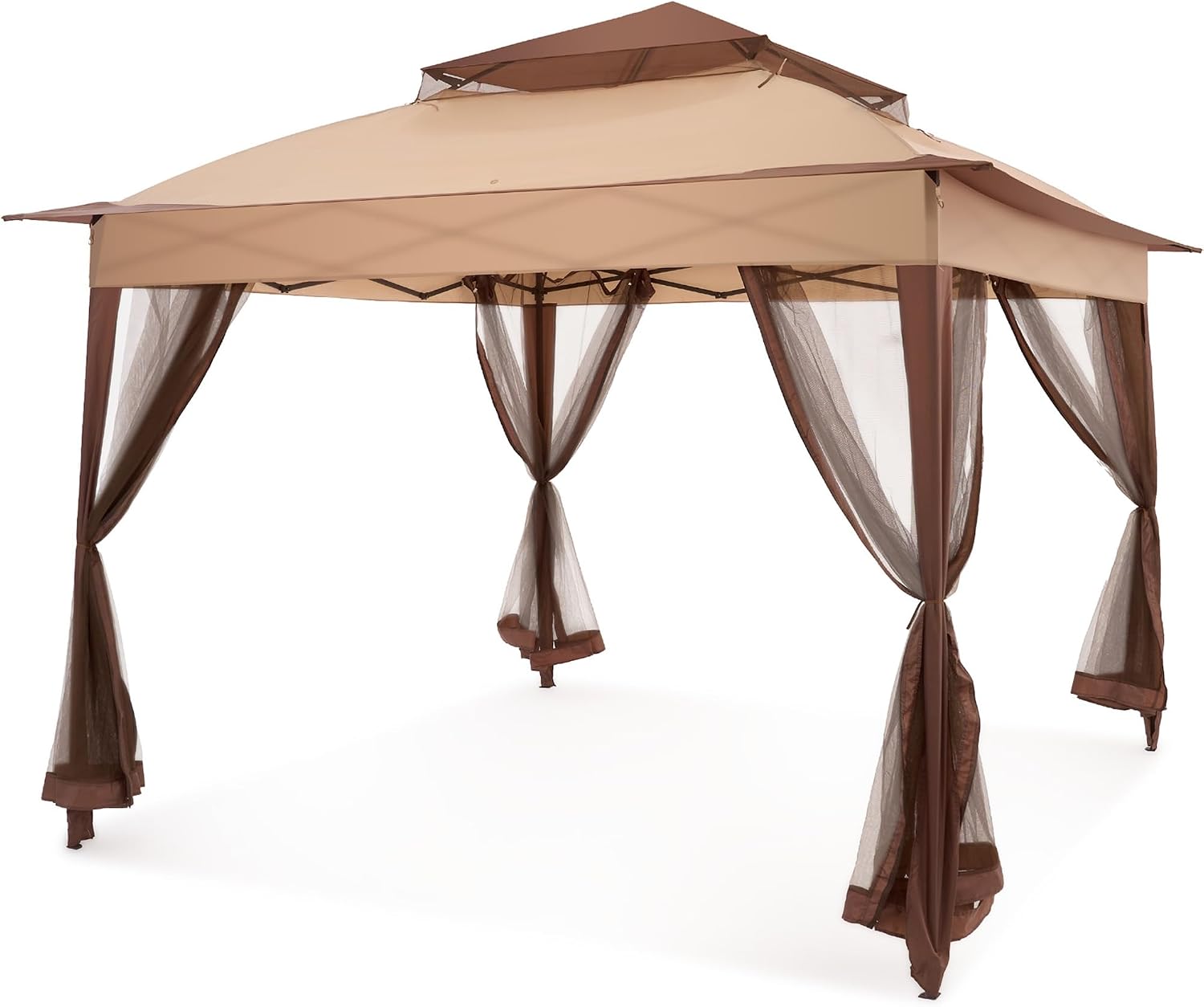 11x11 Pop Up Gazebo with Mosquito Netting Pop Up Canopy with Double Layer Ventilation Portable Bag Canopy Tent with 120 Square Feet of Shade Instant Tent for Garden Party Patio Backyard Beige
