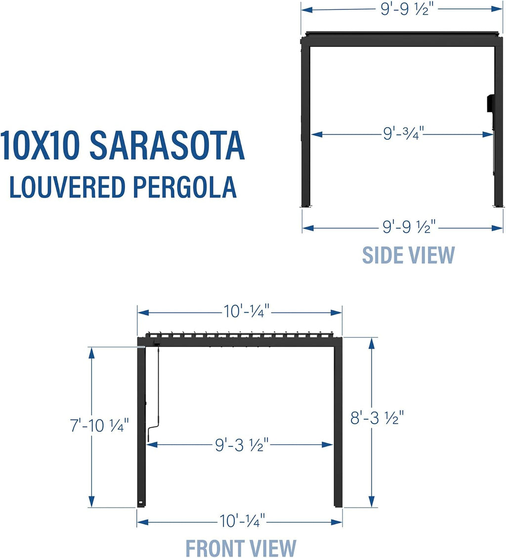 Backyard Discovery Sarasota 10' x 10' Galvanized Steel Louvered Pergola Kit with Adjustable Roof, Shade, Rain Protection, High-Wind Rating, Gutter System for Outdoor Patio, Garden, Deck, Entertaining